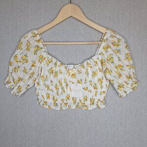 NWT Alter'd State Floral Cropped Puff Sleeves Blouse Size XS Milkmaid Cottage Pr
